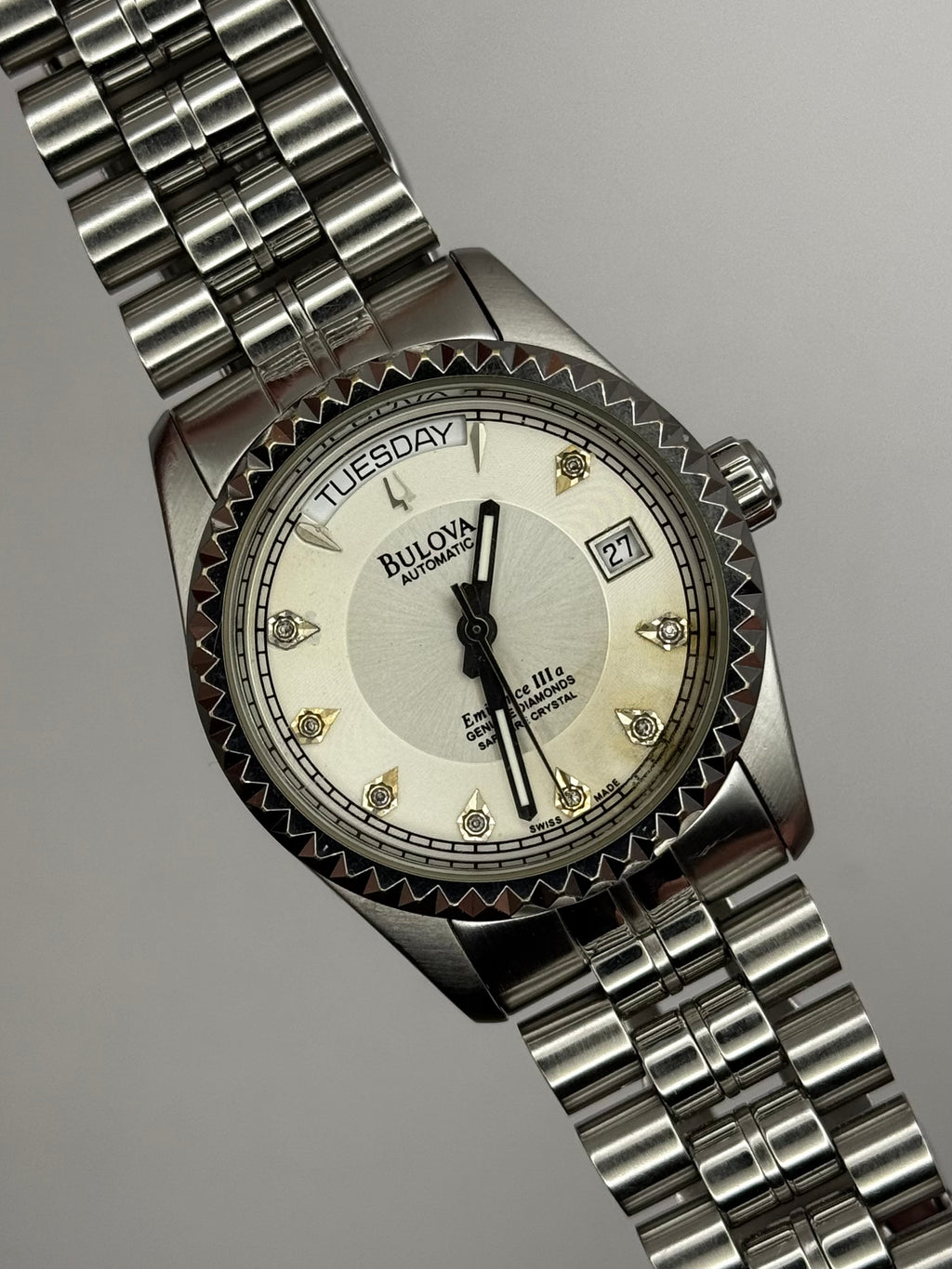 Bulova daydate diamond white dial 36 president steel rare