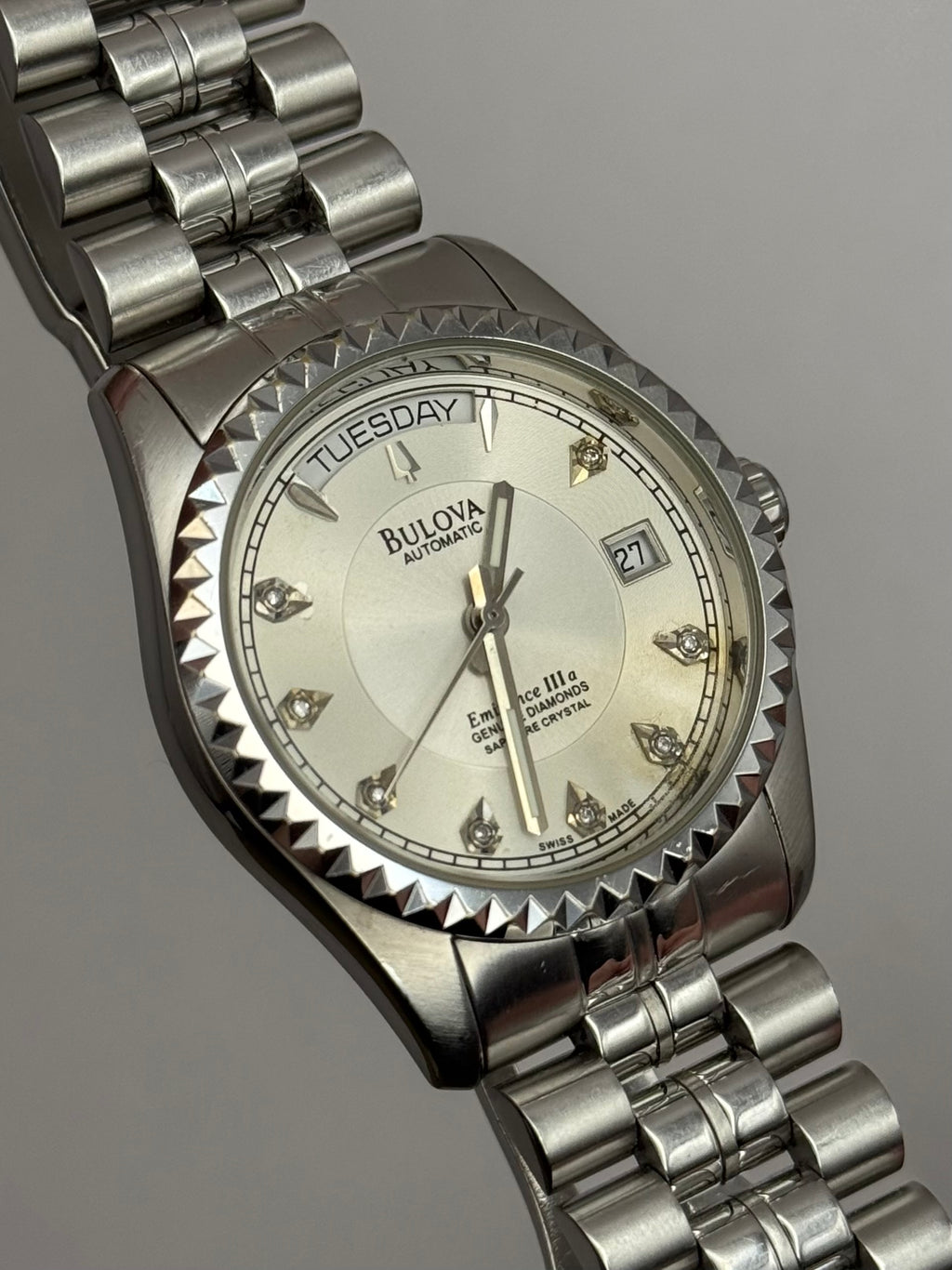 Bulova daydate diamond white dial 36 president steel rare