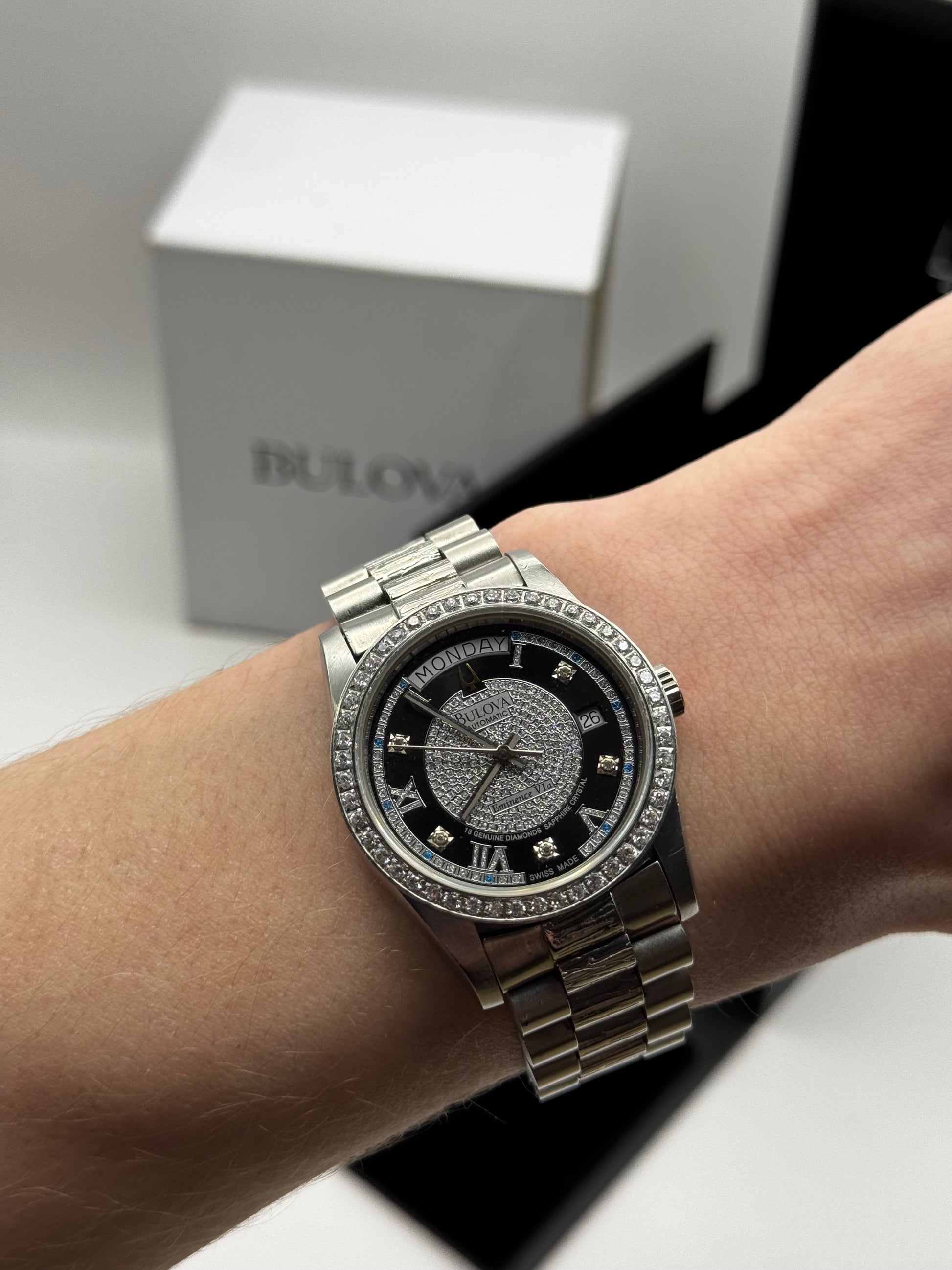 Bulova daydate 36mm iced out diamond dial president Bracelet rare