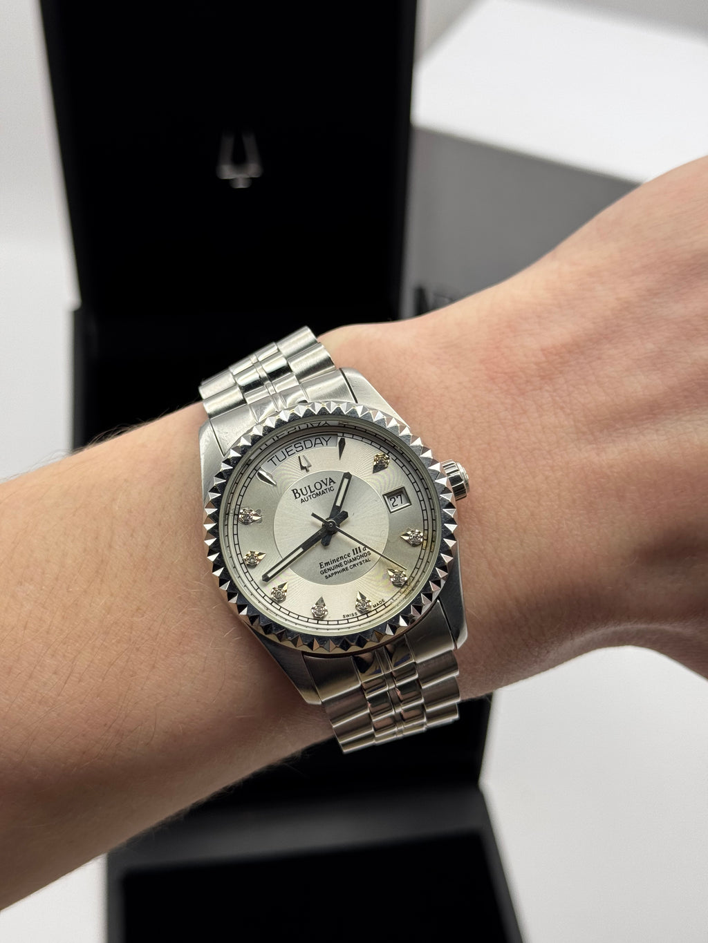 Bulova daydate diamond white dial 36 president steel rare