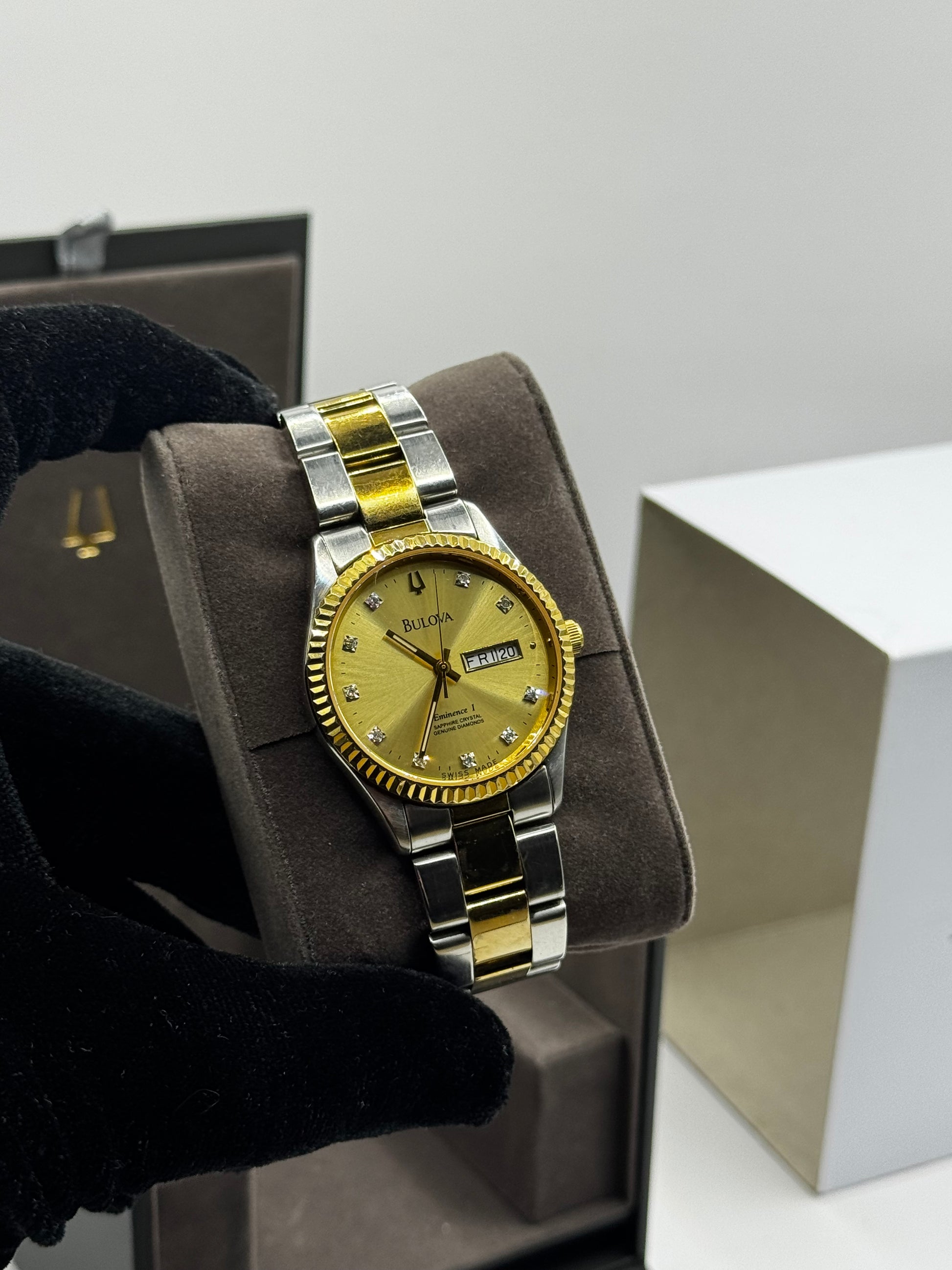 Bulova Daydate Diamond Dial Two Tone Quartz Vintage