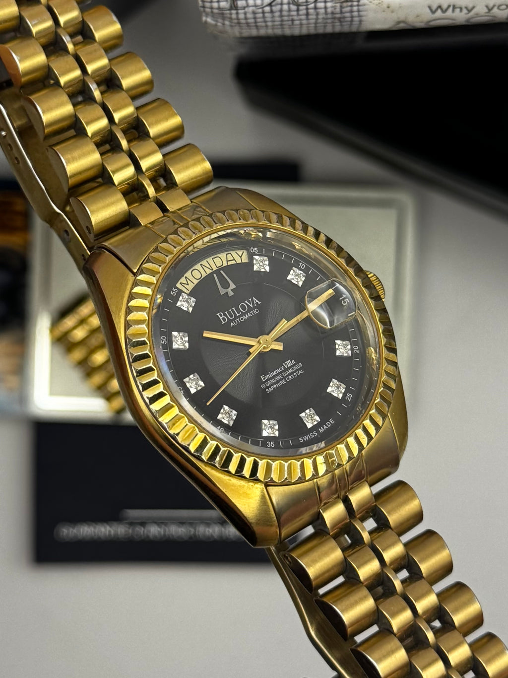 Bulova daydate eminence diamond dial 36mm full set gold jubilee