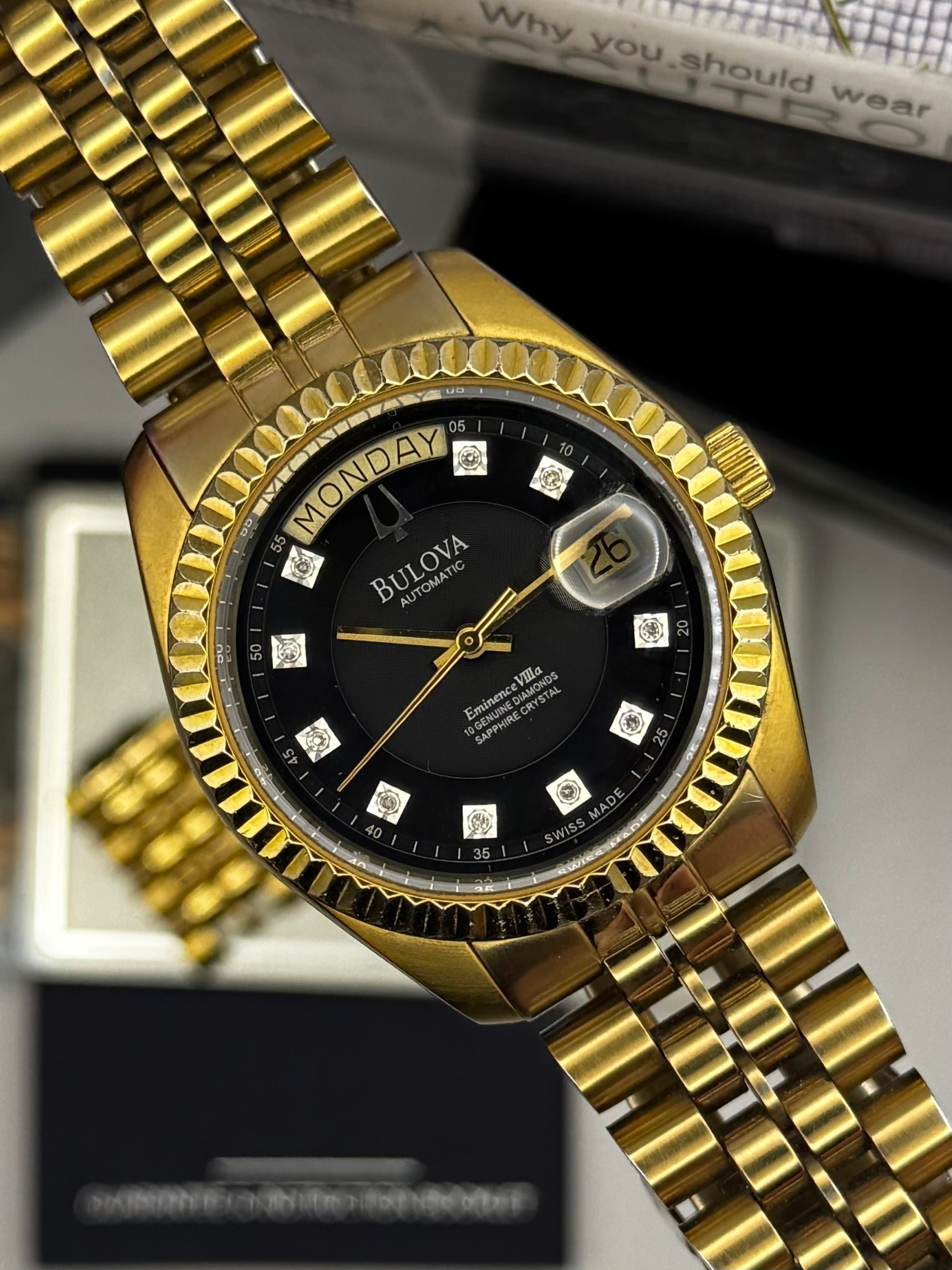 Bulova daydate eminence diamond dial 36mm full set gold jubilee