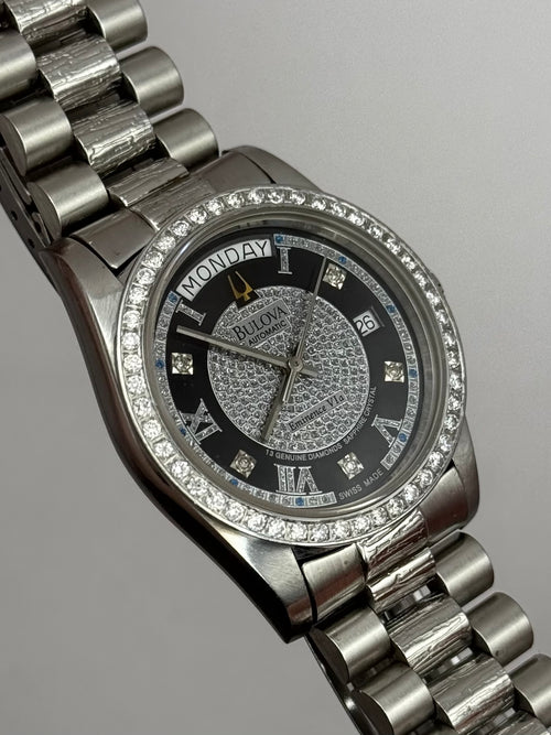 Bulova daydate 36mm iced out diamond dial president Bracelet rare
