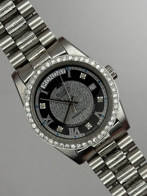 Bulova daydate 36mm iced out diamond dial president Bracelet rare
